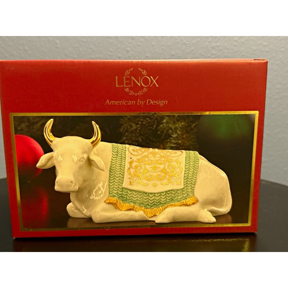 Lenox First Blessing Nativity Lying Ox Figurine 760385 Retired MINT In Box 24k